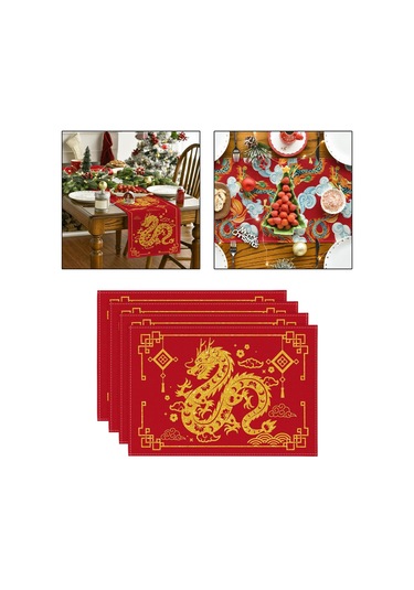 Suntek Çin Yeni Yılı Placemats 4 Adet Yer Kızıl-altın Kızıl Altın