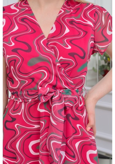 Kadın Desenli Kruvaze Yaka Midi Şifon Elbise 4445/110 001