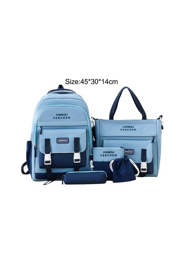 Suntek Okul Çantaları Set Tuval Sırt Çantası Kalem Çanta MAvi