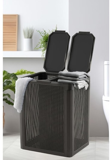 Omnipazar Sy-4632 Smart Duo İki Bölmeli Kirli Çamaşır Sepeti 84 Litre Antrasit 116 Antrasit