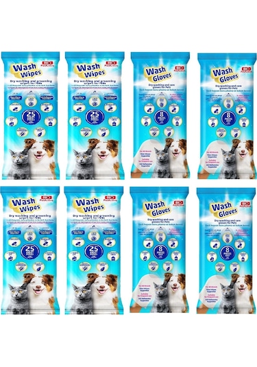 Bio Pet Active Wash Gloves + Wash Wipes Karma 8'li