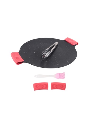 28cm Açık Hava Kamp Izgara Plakası Yapışmaz Kore Barbekü Plakası Siyah