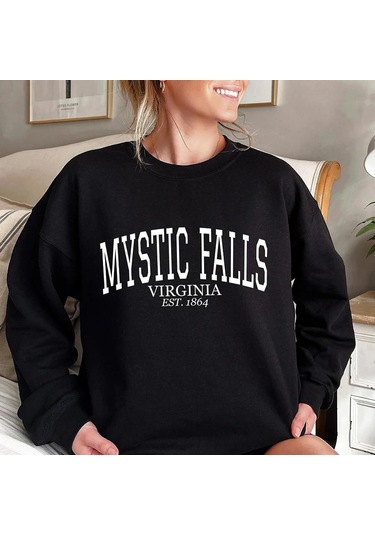 Siyah Mystic Falls Virginia Est.1864 Kazak Salvatore Kapşonlu Stefan Ve Damon Jumper Virginia Pullovwe Vampir Fanı Için Sevimli Hediye Siyah