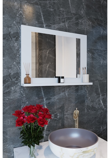 Makbulce Yakut Raflı Dresuar Banyo Aynası 60 x 45 Beyaz