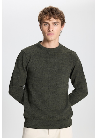 Erkek Hakı-ındıgo 2'li Paket Pamuklu Standart Fit Normal Kesim Bisiklet Yaka Triko Kazak Hakı-ındıgo