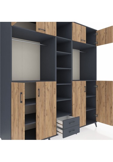Kronos Dolap 14 Raflı 2 Çekmeceli 2 Askılı 220x59x243 Antrasit-çam/antrasit Atlas Çam/antrasıt