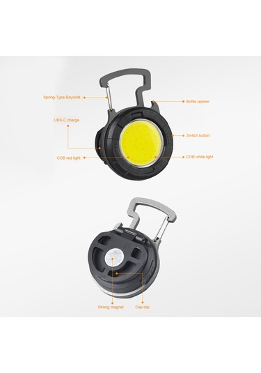 Qingmipy Cob Led Multifonksiyonel Fener: 4 Seviye Işık, Kırmızı-beyaz Işık, Anahtar Zinciri, Şapka Klipsi, Mıknatıs, Şişe Açıcı, Type-c Şarjlı Siyah