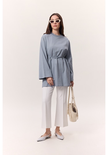 Bağlama Detaylı Oversıze Tshırt Mavi Mavi