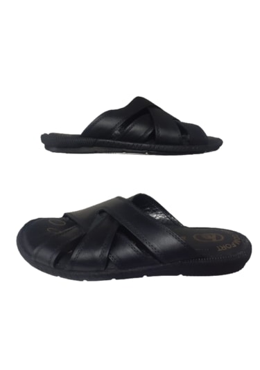 Hınıs Erkek Siyah Yumuşak Deri Dar Kalıp Günlük Şık Terlik Siyah