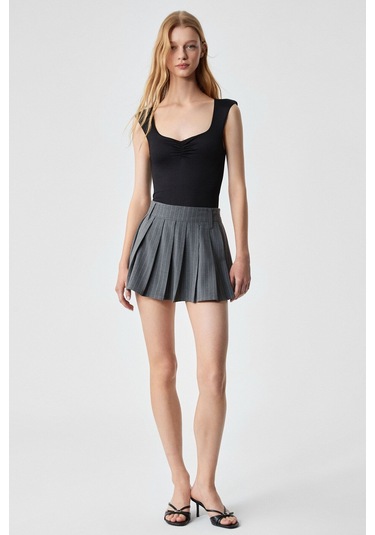 GRIMELANGE Chıncago Kadın Regular Çizgili Yüksek Bel Gri Etek Gri