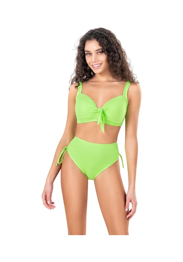 Endeep Kadın Fiyonk Detaylı Yeşil Büyük Beden Bikini Takımı