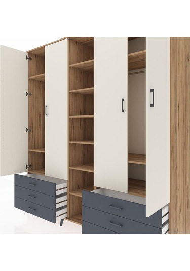 Kronos Dolap 13 Raflı 6 Çekmeceli 2 Askılı 220x59x243 Çam-aytaşı/antrasit Aytası/antrasıt