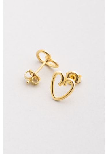 Büyülü Kalp 18 Ayar Sarı Altın Kaplama Gümüş Küpe Sarı