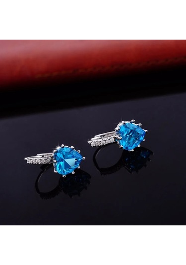 Romantik Kalp Kristal Döngü Kolu Geri Küpe Kadınlar İçin Avusturya Kübik Zirkon Round-green 1.50 CM-Gümüş