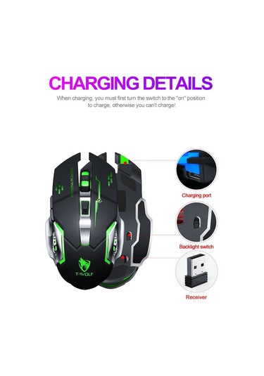 Springsun Thunder Wolf Q13 Şarjlı Sessiz Kablosuz Mekanik Oyun Faresi - Işıklı Ve Ergonomik Tasarım Q13