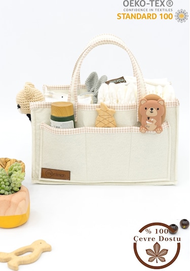 Mordesign Scotch Serisi Çok Amaçlı Kalın Keçe Anne Bebek Bakım Çantası Bej