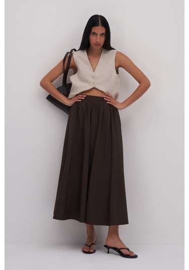 Charis Volanlı Midi Etek Acı Kahve Acı Kahverengi