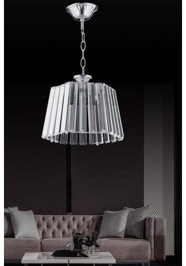 İstanbul Avize Altıgen Elmas Tekli Gümüş Kristal Taşlı Avize Gümüş