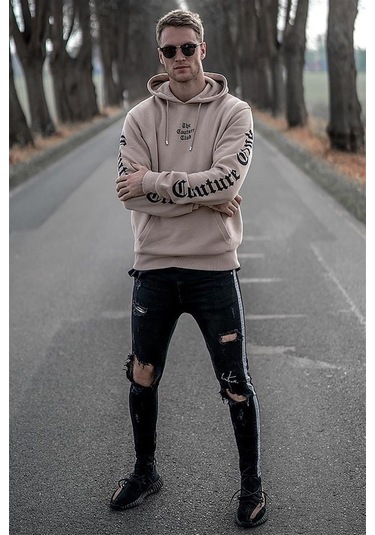 Camel Baskılı Kapşonlu Sweatshirt 2877