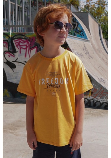 Breeze Erkek Çocuk Tişört Yazı Bakılı 5-10 Yaş, Hardal Sarı Hardal Sarı