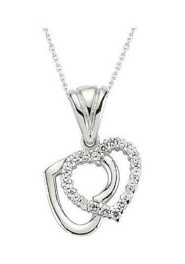 Kenpazar 925 Ayar Gümüş Çift Kalpli Kadın Gümüş Kolye Çok Renkli