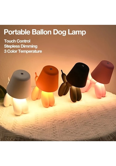 Oldfriend Metalume Sevimli Mavi Köpek Led Masa Lambası Dokunmatik 3 Renk Ayar Şarj Edilebilir Mavi