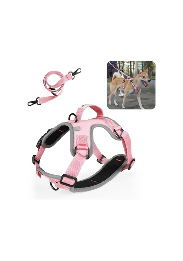 Funadd Traction Rope Reflective Breatheable Nylon Pet Vest Dog Harness, Size: M Pembe