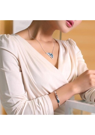 Kadın Moda Rhinestone Kelebek Takı Seti Kolye + Küpe + Bilezik Çok Renkli