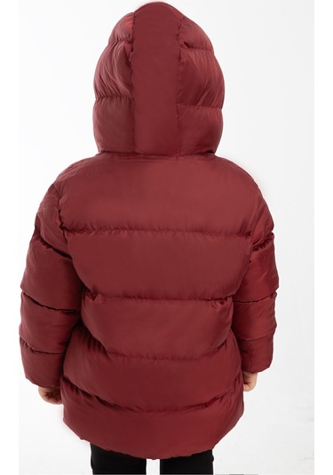 Kız Çocuk Bordo İçi Polarlı Kürklü Kapüşonlu Su Geçirmez Rüzgara Dayanıklı Şişme Kışlık Mont Kaban Bordo