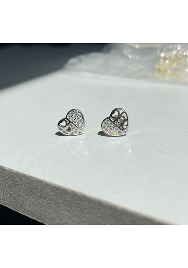 Silver Point Taşlı Kalp Figürlü Küpe Gümüş