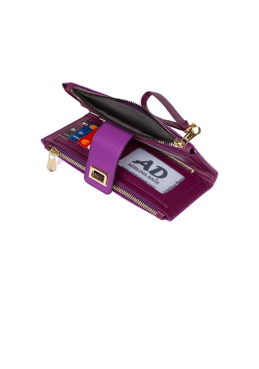Mor Cüzdan Kağıt Bozuk Para Bölmeli Cüzdan Kilitli Bilek Asılı Siyah