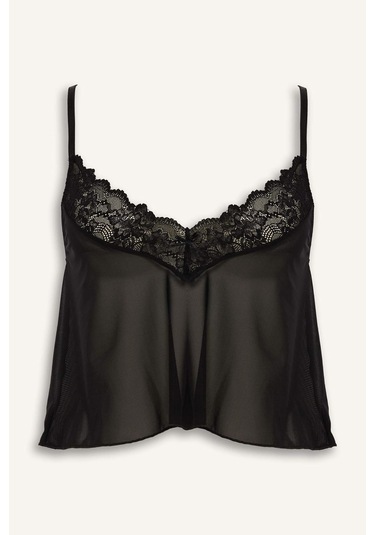 Defacto Regular Fit Dantel Detaylı İnce Askılı Tül Üst-fall İn Love G1176ax25wnbk81 Siyah-bk81