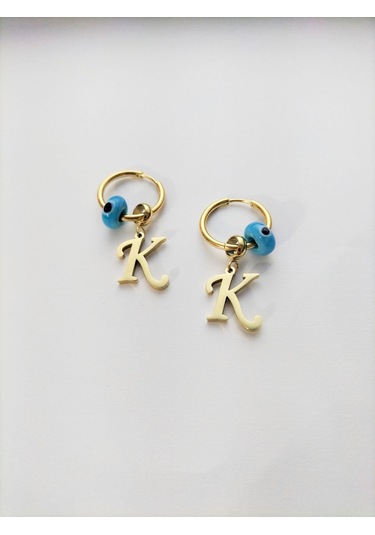 Hg.Aksesuar Kadın Boncuklu Çelik K Harf Küpe