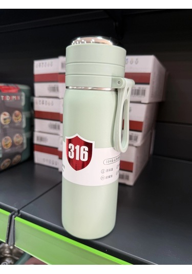 Paslanmaz Çelik Termos Su Şişesi 500ml Vakumlu Kapak Açık Yeşil İthal Ürün Açık Yeşil