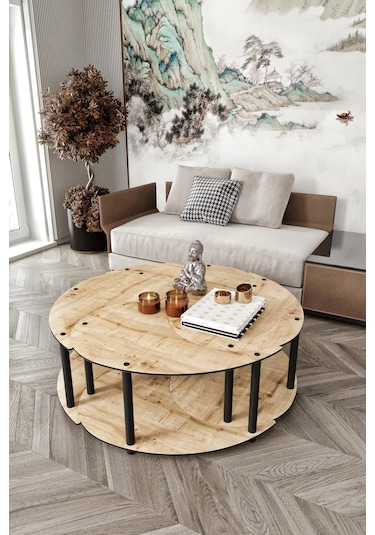 Ravilo Yin Yang 4'lü Orta Sehpa Meşe 90 Cm Meşe