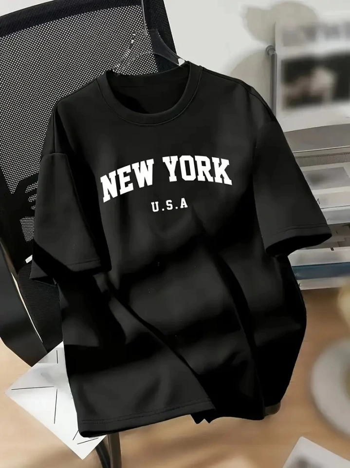 Buğrahayalin New York Baskılı Oversize Bisiklet Yaka T-shirt - Siyah Siyah