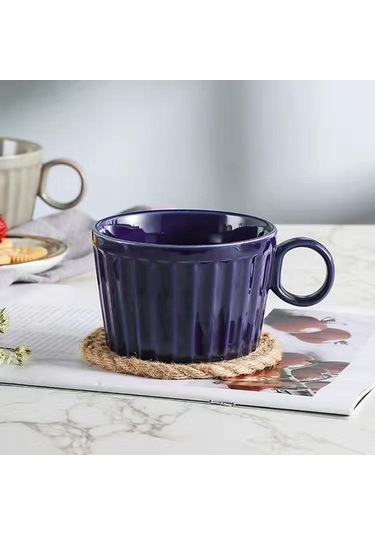 Novahub İskandinav Tasarım Mavi Seramik Fincan, 400ml Su Ve Kahve Bardağı Mavi