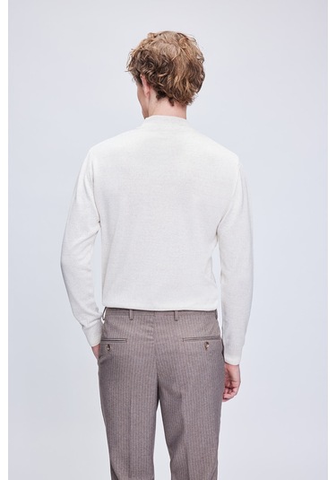 Bej Regular Fit Düz Yarım Balıkçı Yaka Yünlü Triko Kazak 34271023a006 00096 Bej