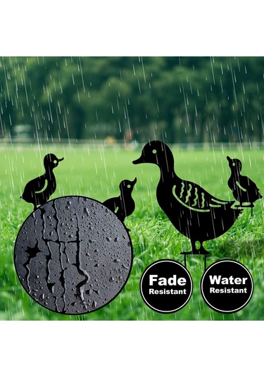 4'lü Sette Ördek Ailesi Bahçe Dekorasyonu Dış Mekan Bahçe Dekoru Metal Figürler Siluet Süsler