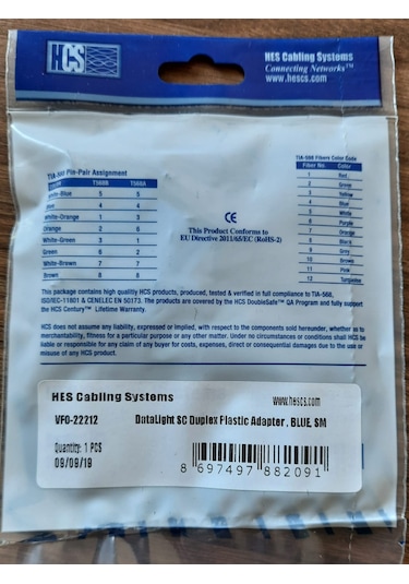 Hcs Datalight Sc Dupleks Plastik Adaptör . Mavi. Sm