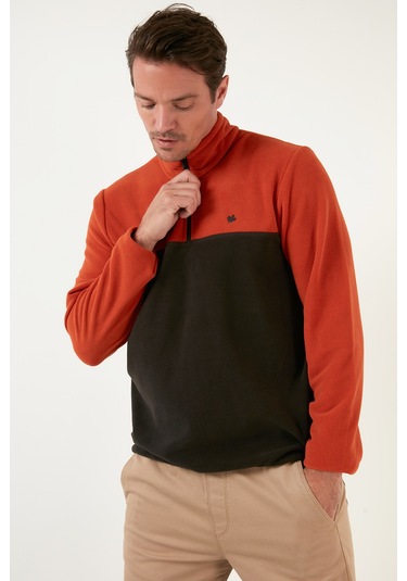 Buratti Regular Fit Anti-Pilling Tüylenme Yapmayan Dik Yaka Kışlık Şardonlu Erkek Polar 5906016 Oranj