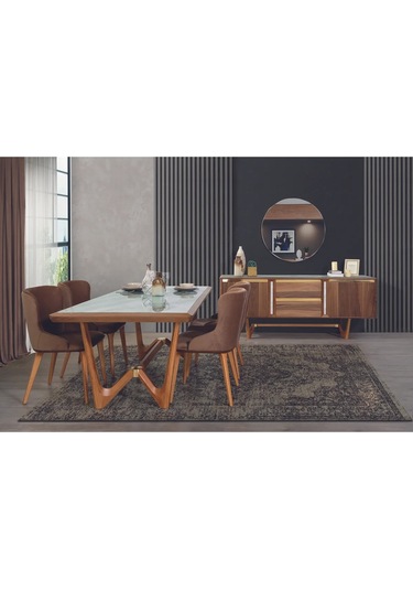 Riva Yemek Odası Takımı Yemek Masası + 4 Adet Sandalye Kahverengi
