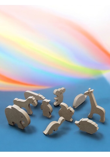 Dik Durabilen 10 Farklı Ahşap Hayvanlar Boyama Seti, 6 Lı Boya Ve