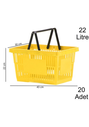 22 Litre Plastik Market Alışveriş El Sepeti Sarı 20 Adet / En:30 Boy:43 Yükseklik:22 Cm Sarı
