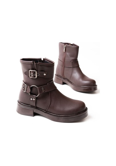 02-2013 Kahverengi Toka Aksesuarlı Fermuarlı Günlük Kadın Bot-b Kahve Süet Kahverengi