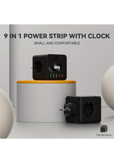 Motion003 9'lu Çoklu Fişli Saat Priz Adaptörü 3 Usb Portu Aşırı Yük Koruması Ev Ofis İ