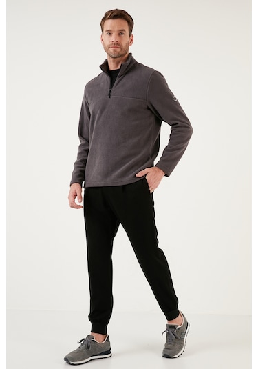 Buratti Slim Fit Yarım Fermuarlı Yumuşak Dokulu Şardonlu Kışlık Erkek Polar 59060011 Füme