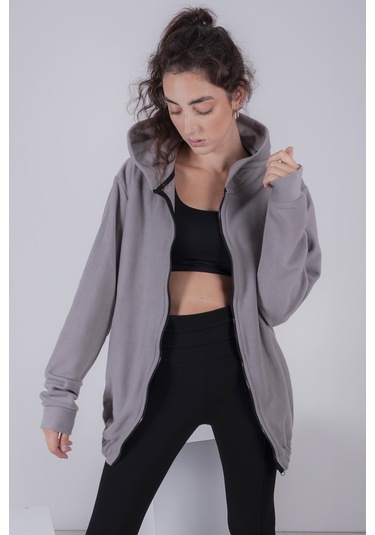 Kadın Erkek Fermuarlı Kapşonlu Polar Sweatshirt