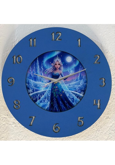 Kişiye Özel İsimli Çocuk Odası Duvar Saati Epoksi Dolgulu 35 Cm Masallar Serisi Mavi - Beyaz