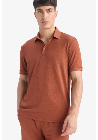 DeFacto Slim Fit Dar Kesim Polo Yaka Dokulu Kısa Kollu Krinkıl Tişört E1222AX25SMBN312